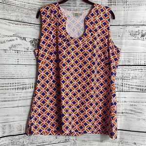 Katherine Way Top Womens plus Sz 2XL Sleeveless jersey Geo print UPF 50+ Tank